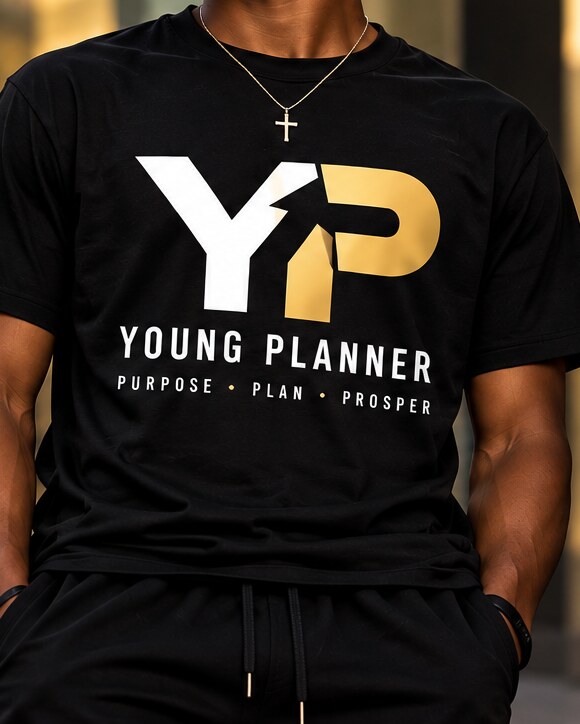 The YP Young Planner logo worn on the black YP T-shirt
