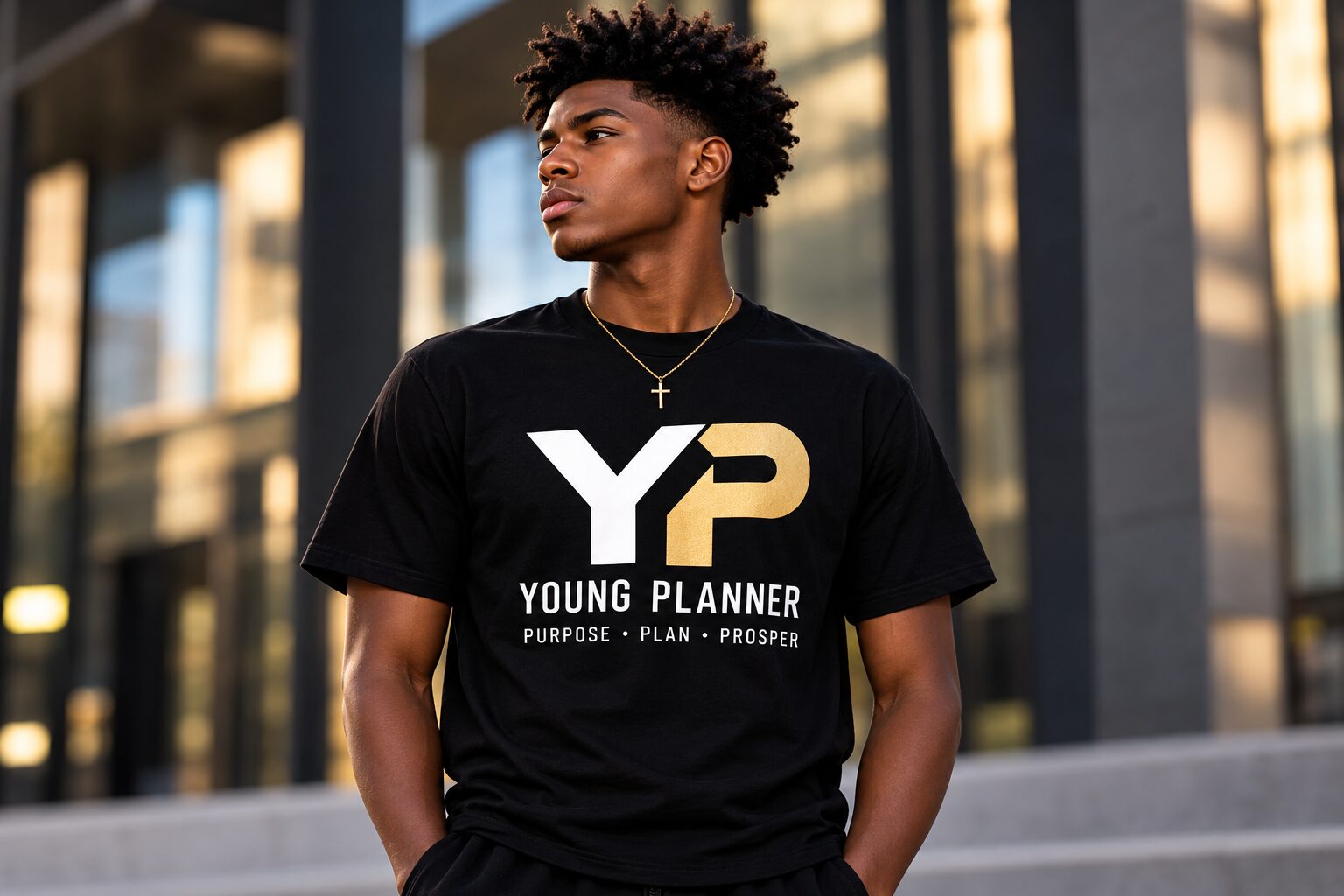 A Young Planner wearing the YP T-shirt